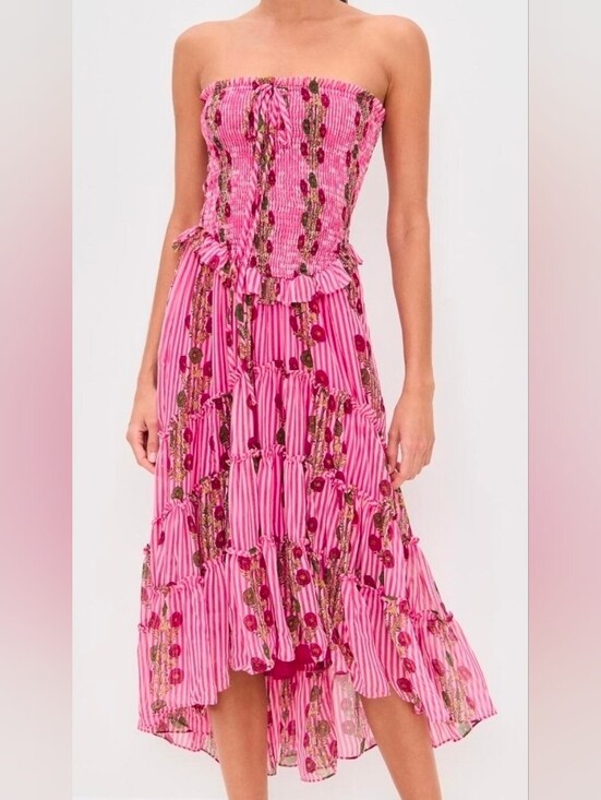 Free People Dresses & Skirts - Free People Pink Floral High-Low Strapless Maxi Dress Pink Alejandro Beach Large